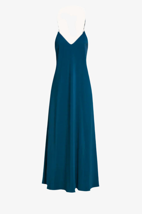 Vestido raso tirantes azul canard