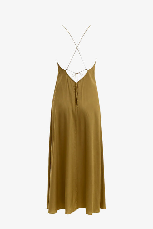 Vestido raso tirantes camel