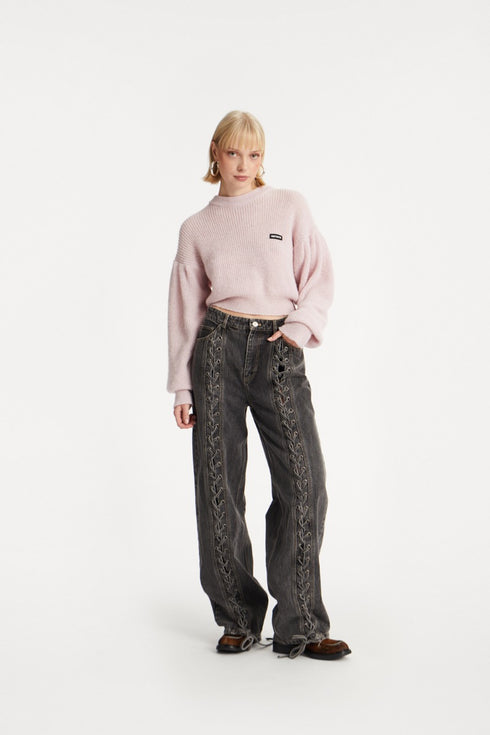 Denim laced leg pants gris