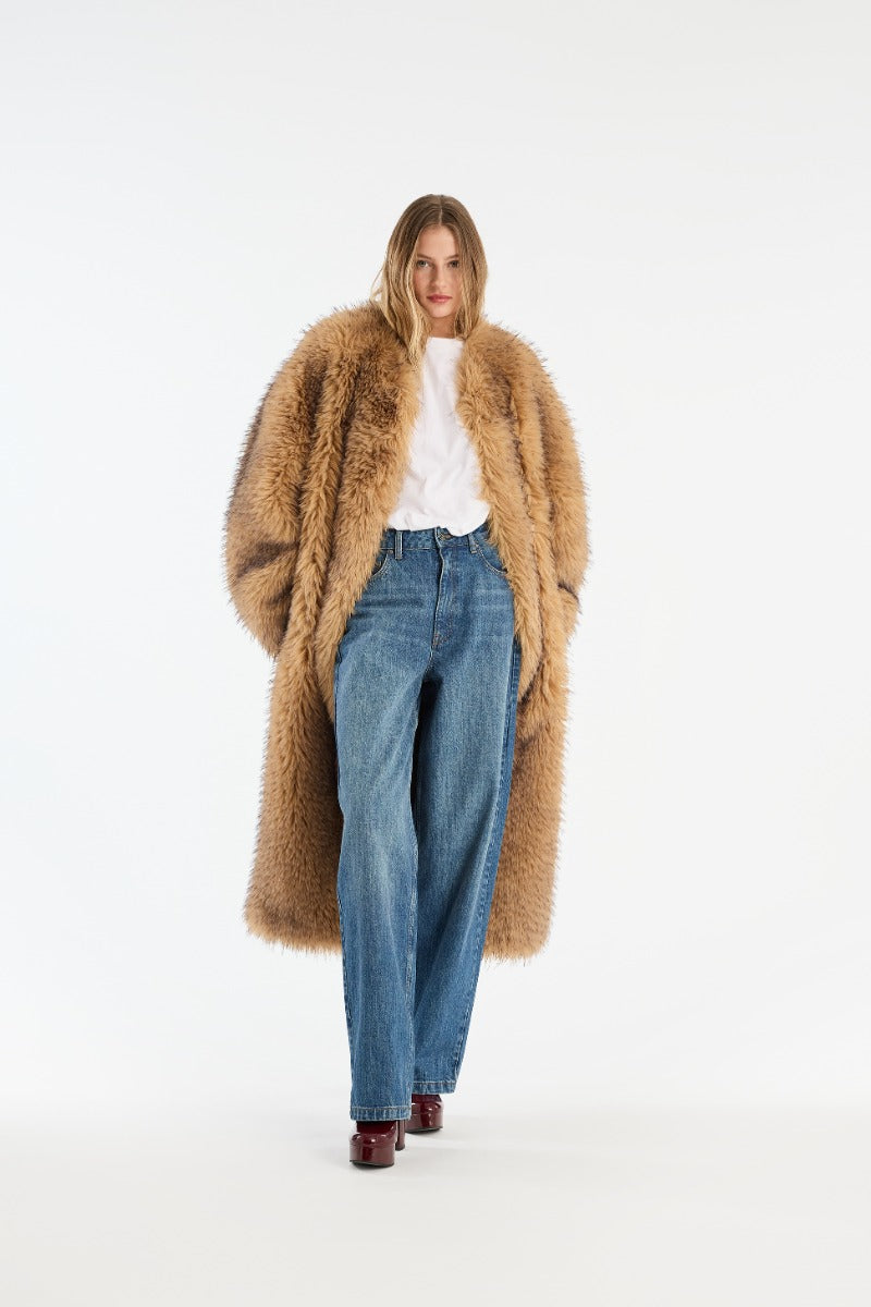 Faux fur long coat