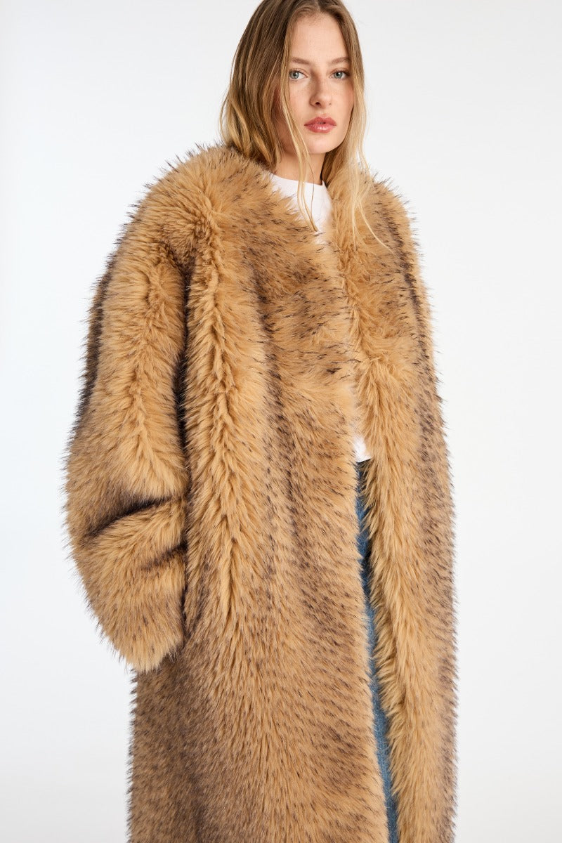 Faux fur long coat