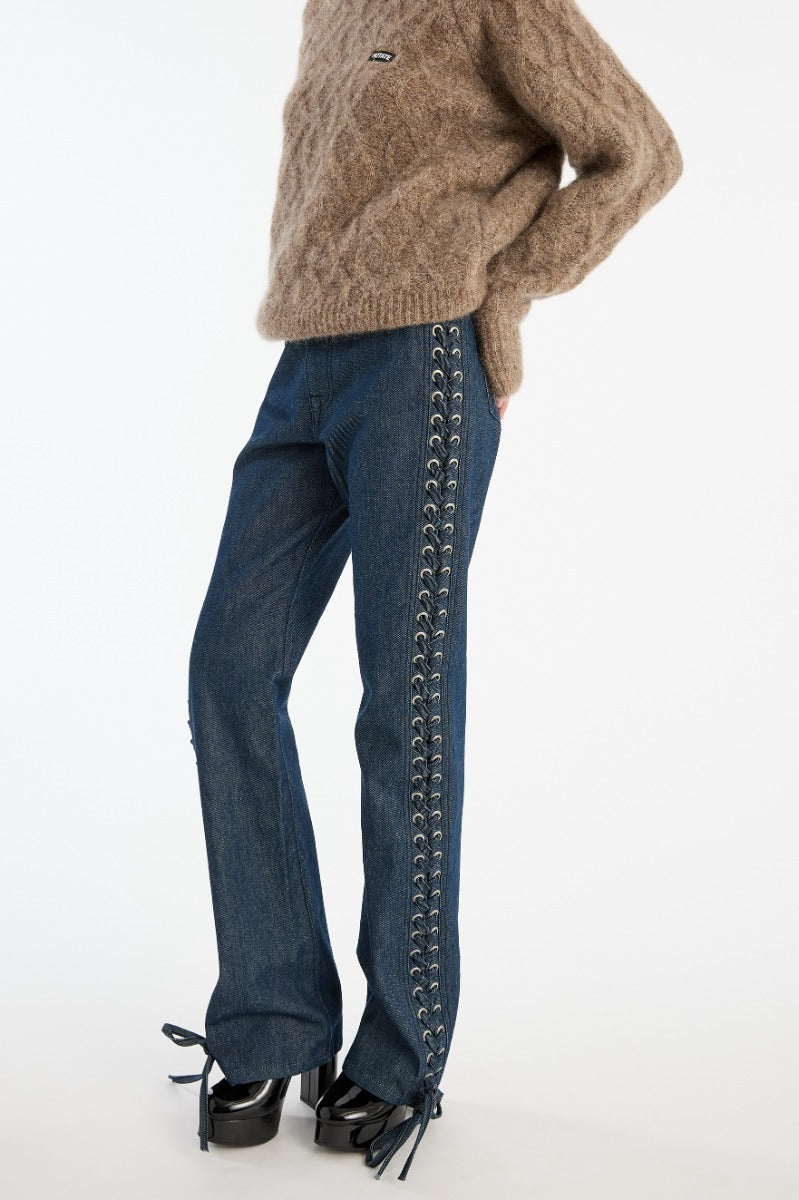 Laced straight jeans azul