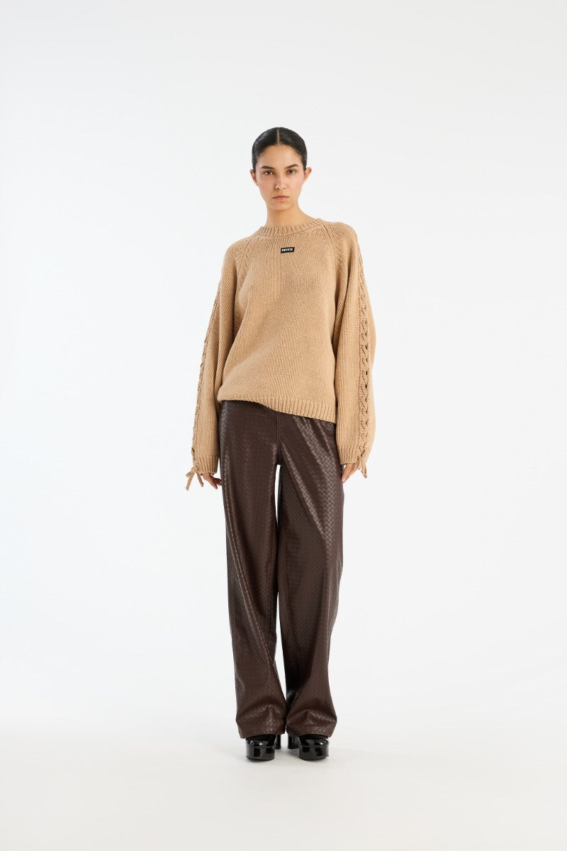 Knit lacing jumper camel
