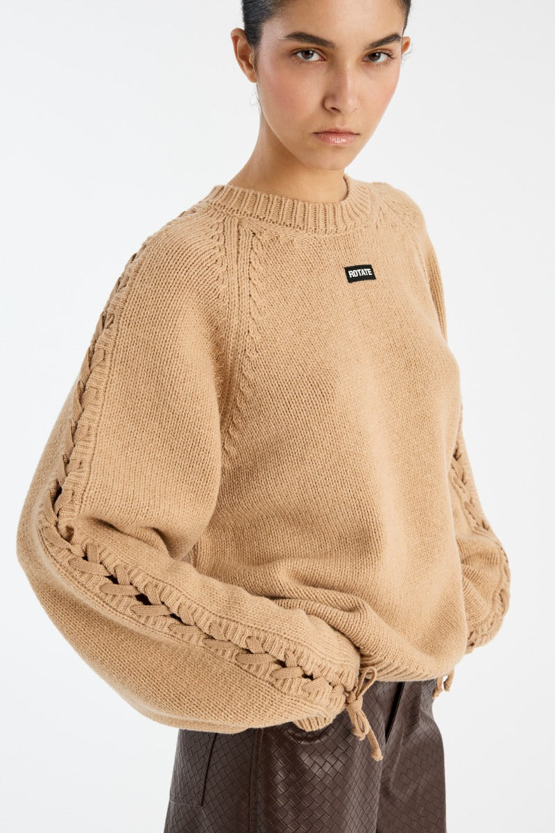 Knit lacing jumper camel