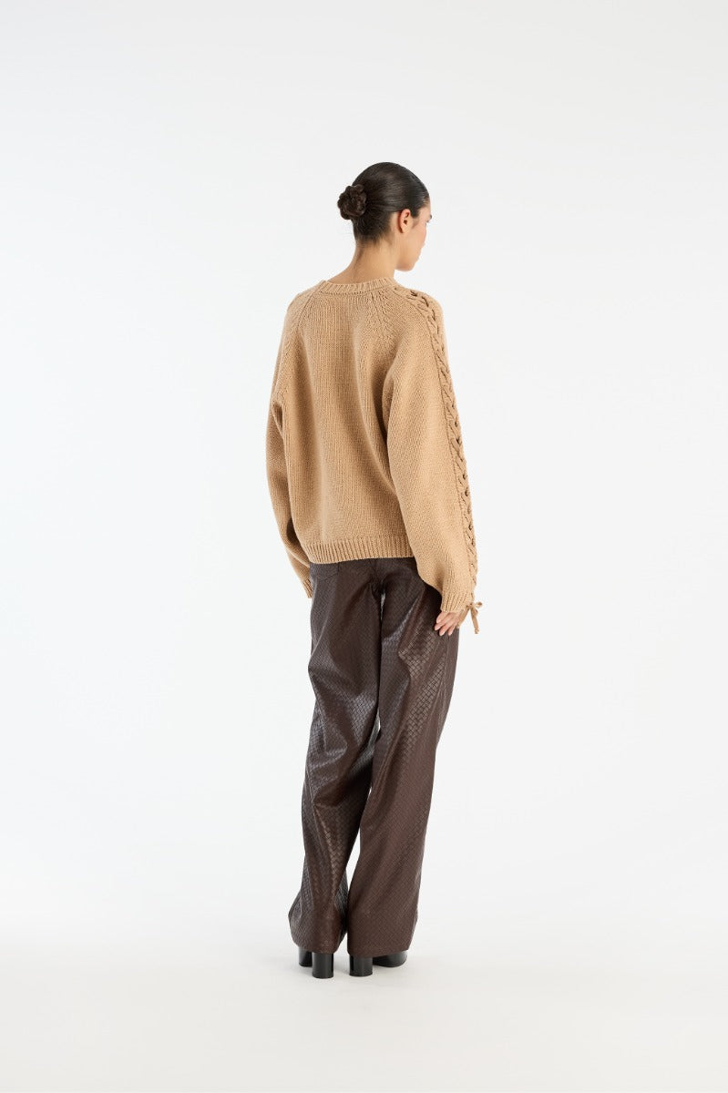 Knit lacing jumper camel