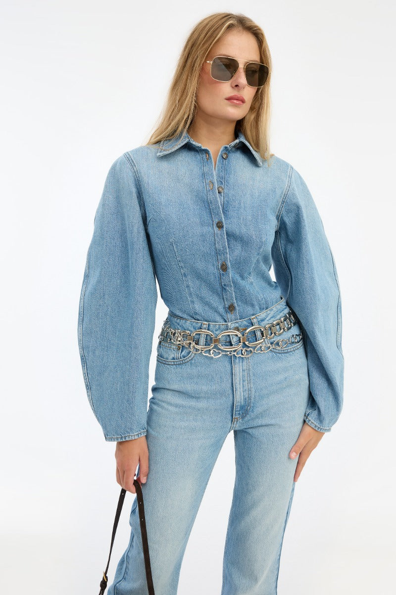 Denim Fitted Camisa.