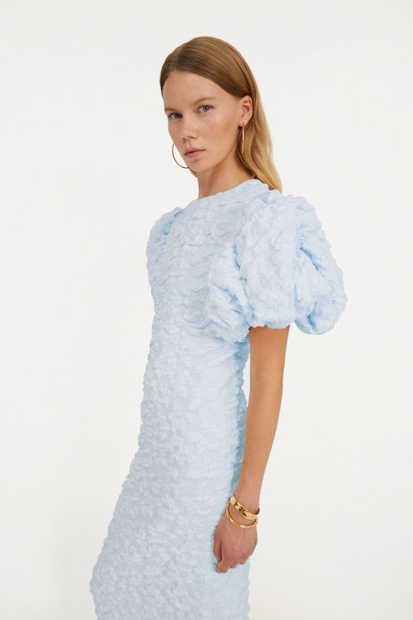 Jacquard midi puffy dress celeste