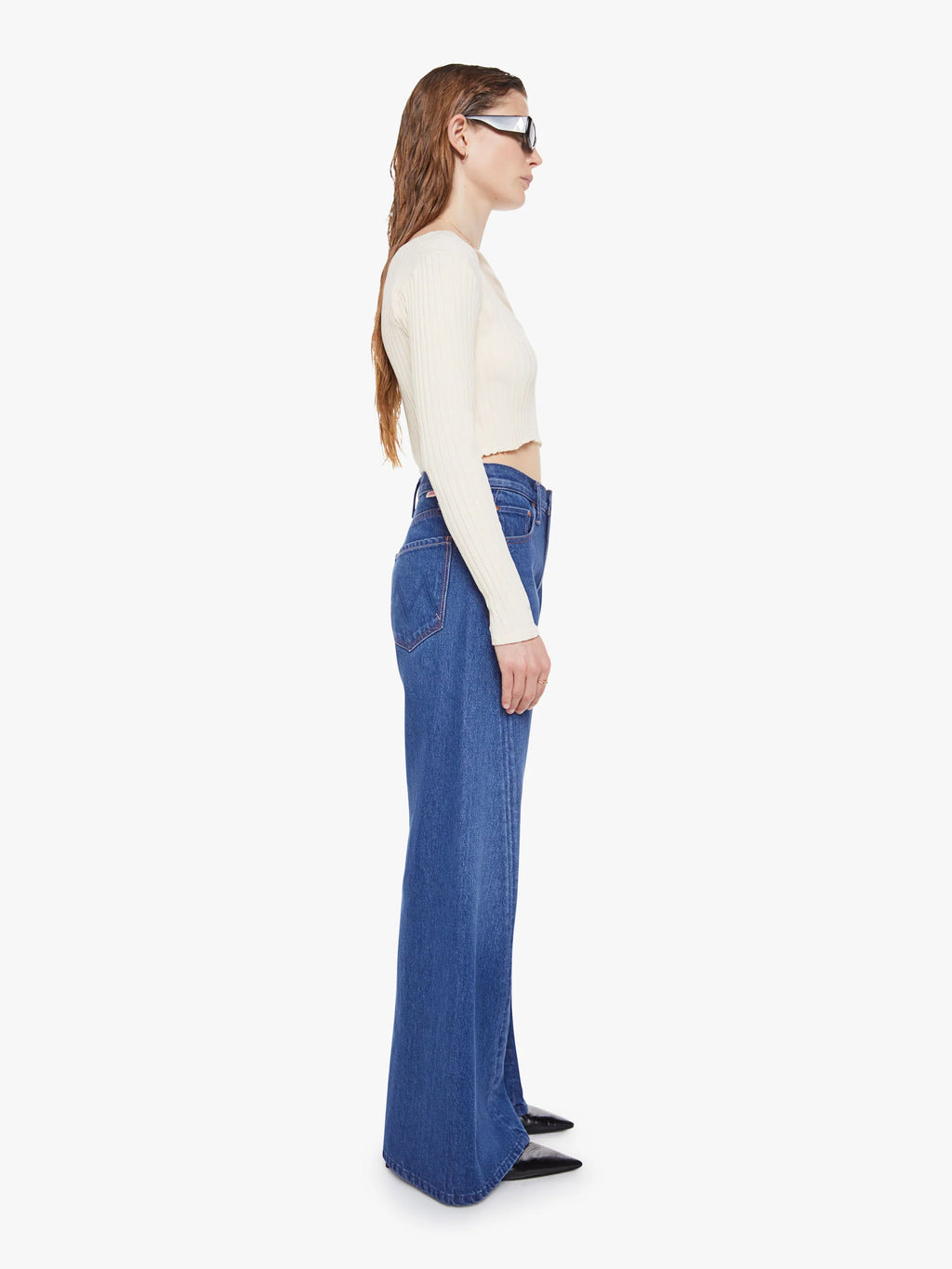 The Lemon Twist Sneak — Jean Tiro Alto Acampanado Delavado Amarillo | Mother