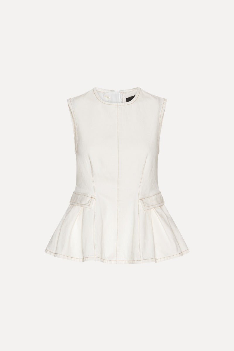Peplum Denim Top — Chaleco Denim Peplum Botones Metálicos | Rotate