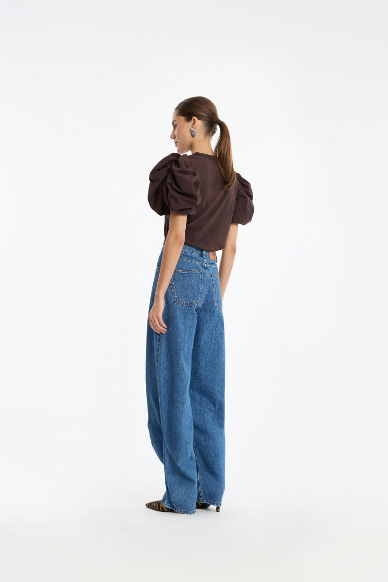 Draped barrel leg jeans.