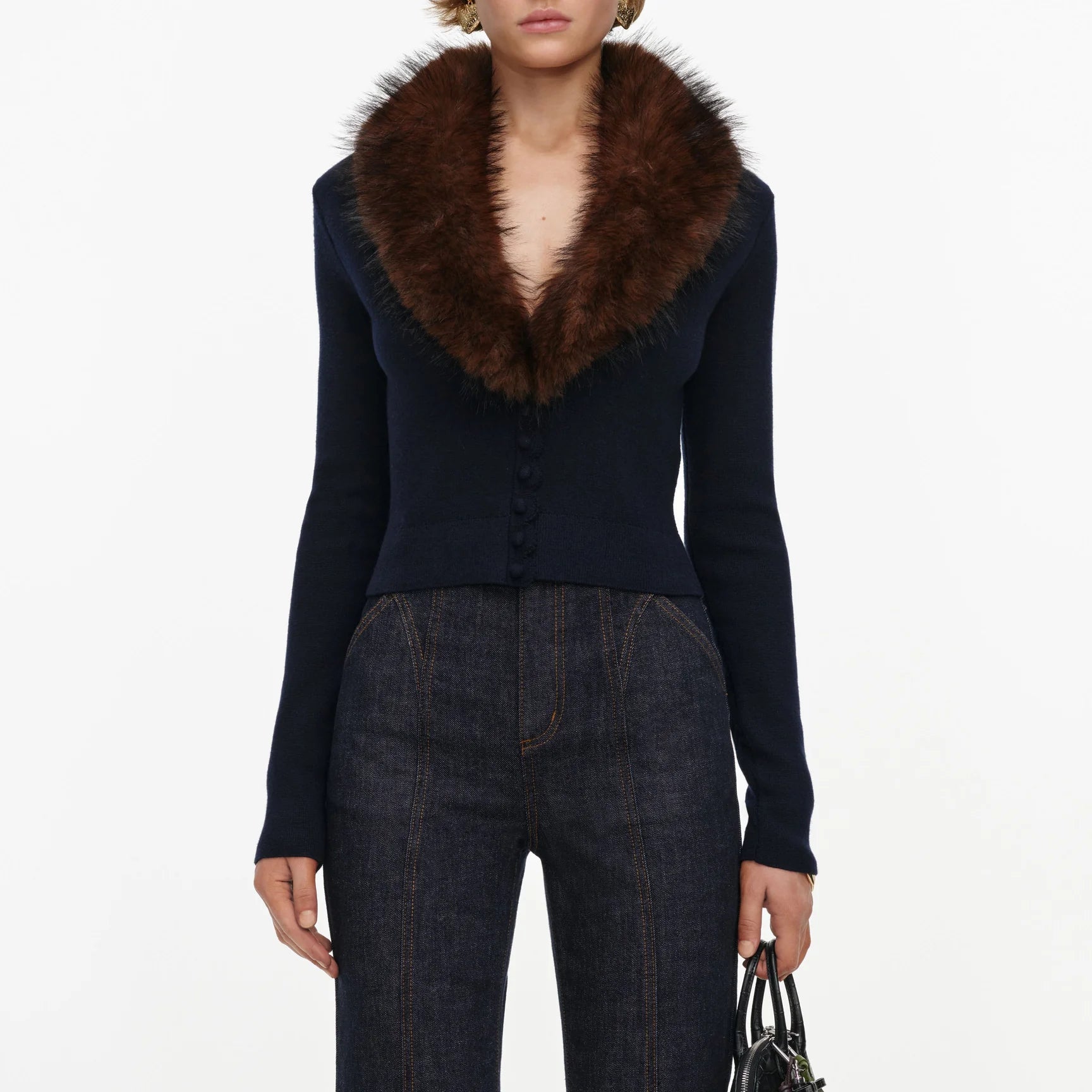 Navy Faux Fur Cardigan.