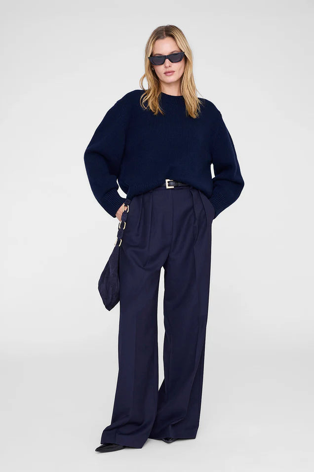 Lou Pantalón Azul Marino — Oversize Tiro Alto con Pinzas | Anine Bing