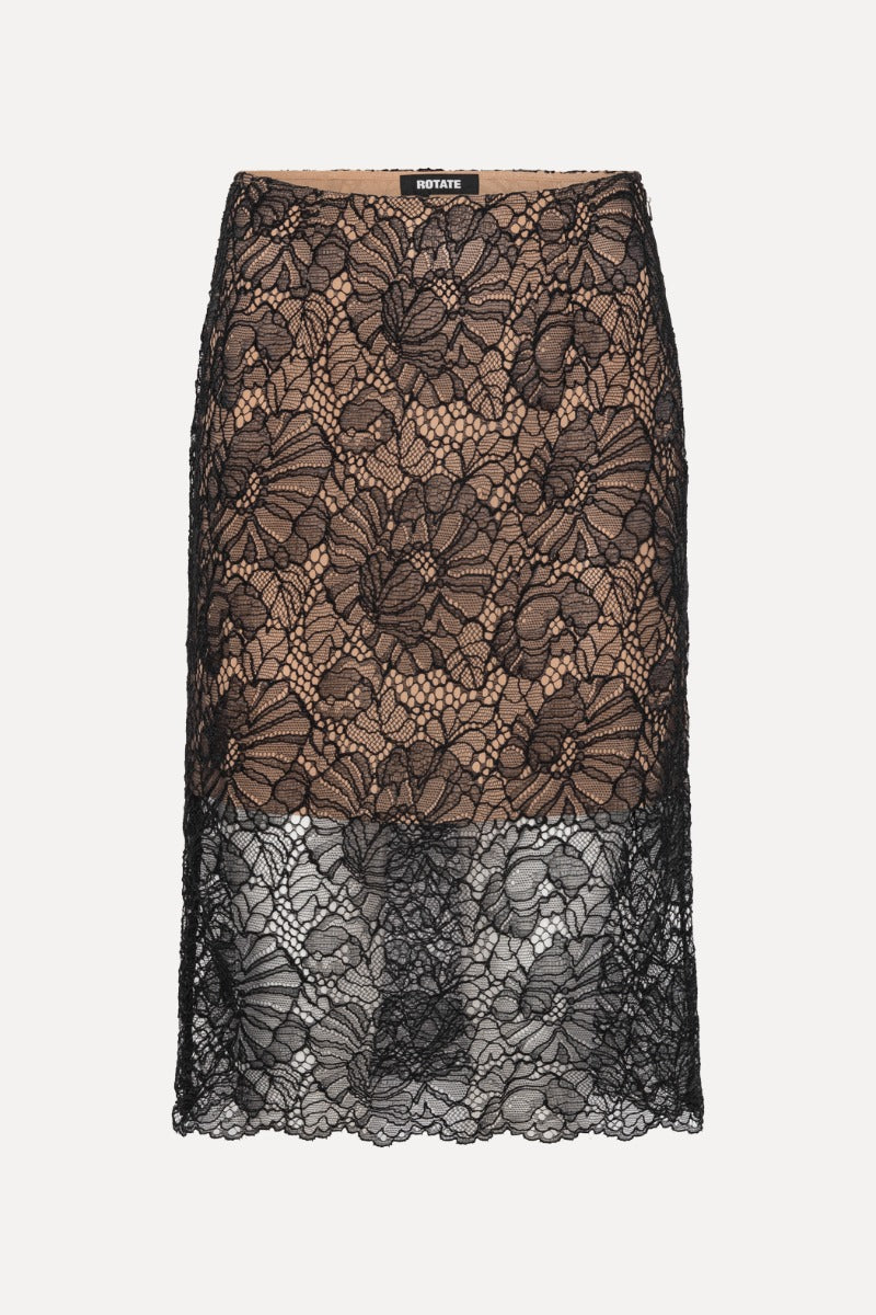 Lace midi pencil skirt.