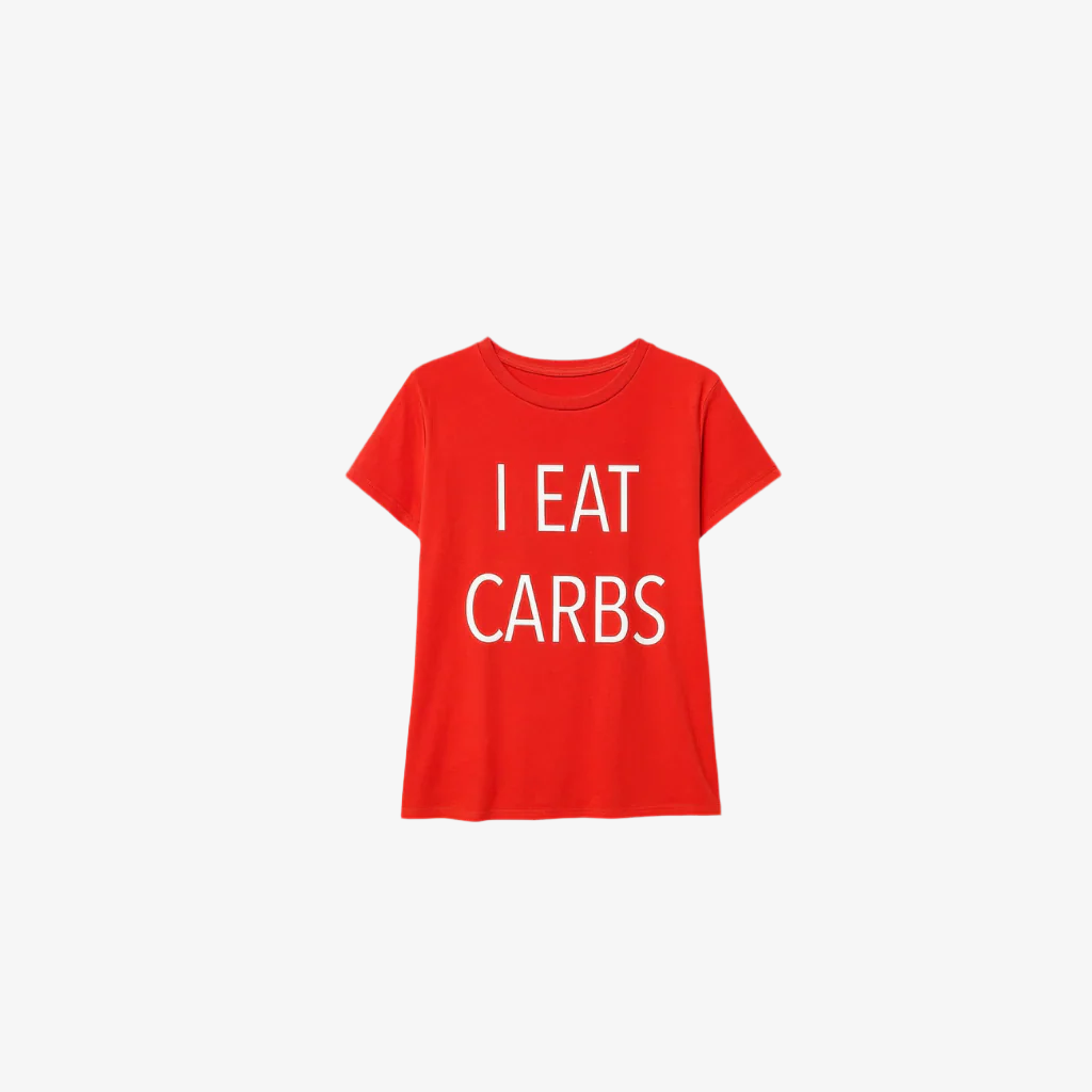 Camiseta roja “Carbs”.