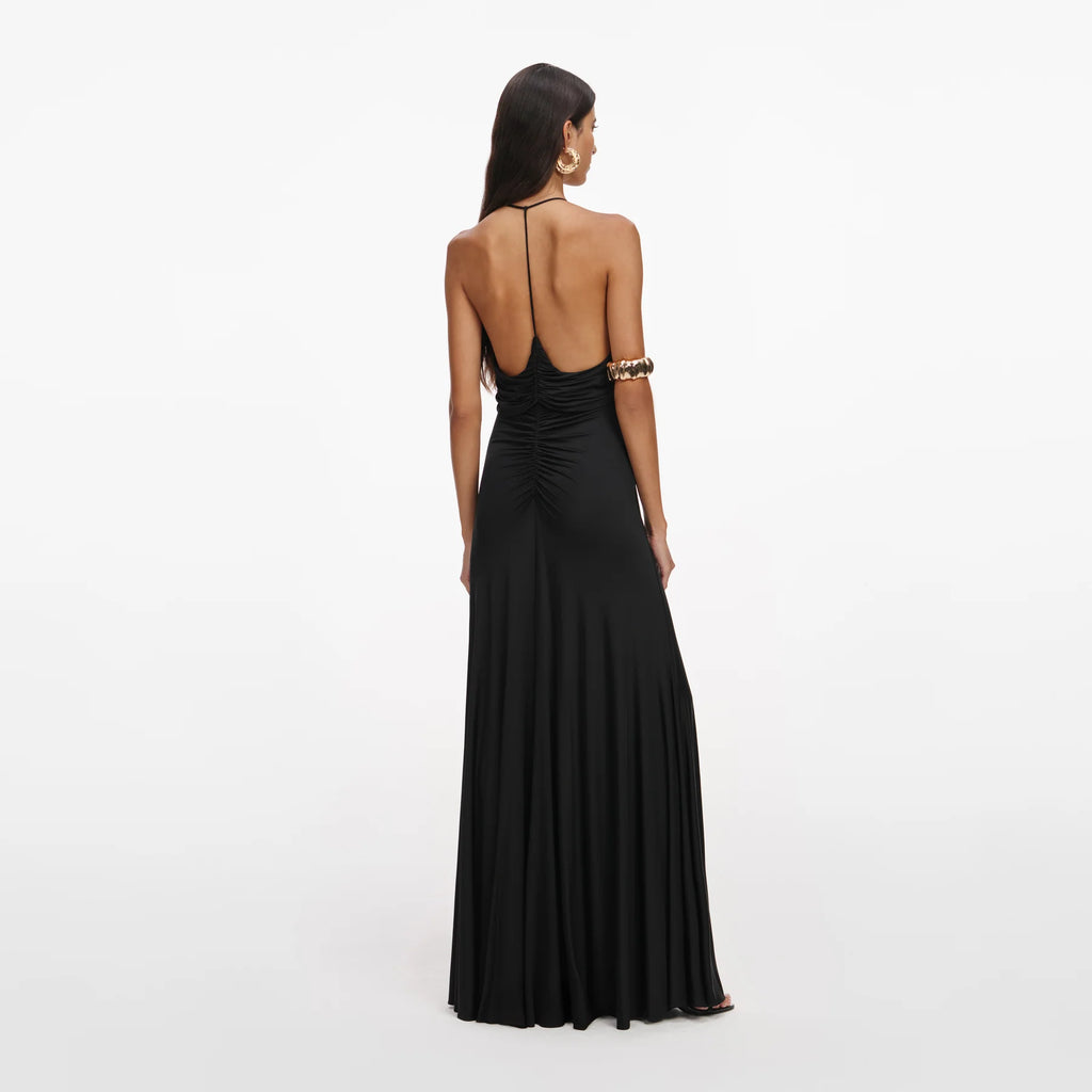 Black Jersey Gathered Vestido