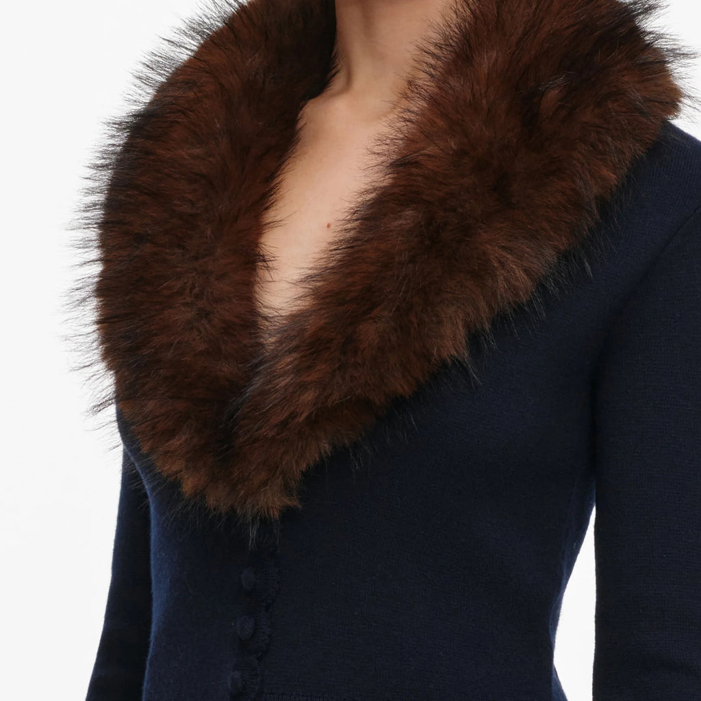 Navy Faux Fur Cardigan.