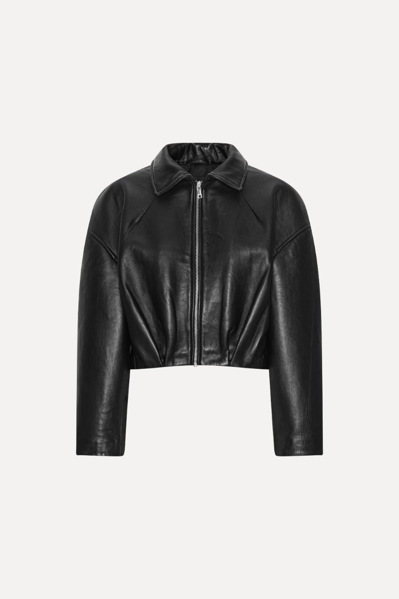 Bonded boxy leather jacket.