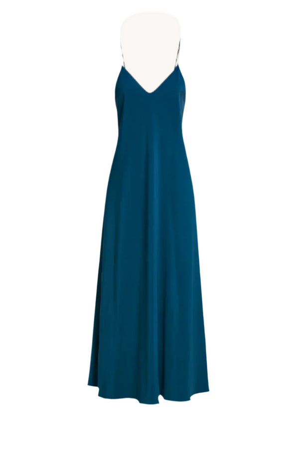 Vestido raso tirantes azul canard
