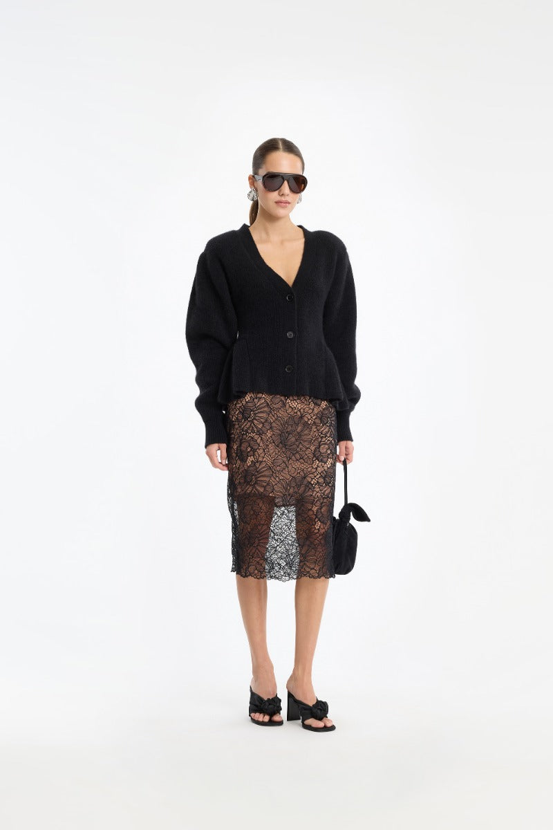 Lace midi pencil skirt.