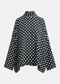 Joyetta Camisa Topos Blanco y Negro — Holgada Cuello Subido Manga Amplia | Essentiel