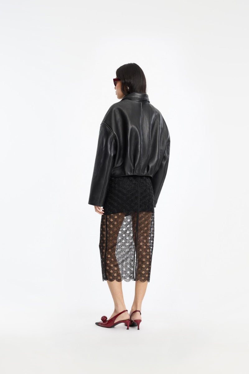 Bonded boxy leather jacket.