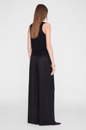 Lou Pantalón Negro — Lino Tiro Alto Pernera Ancha con Pinzas | Anine Bing
