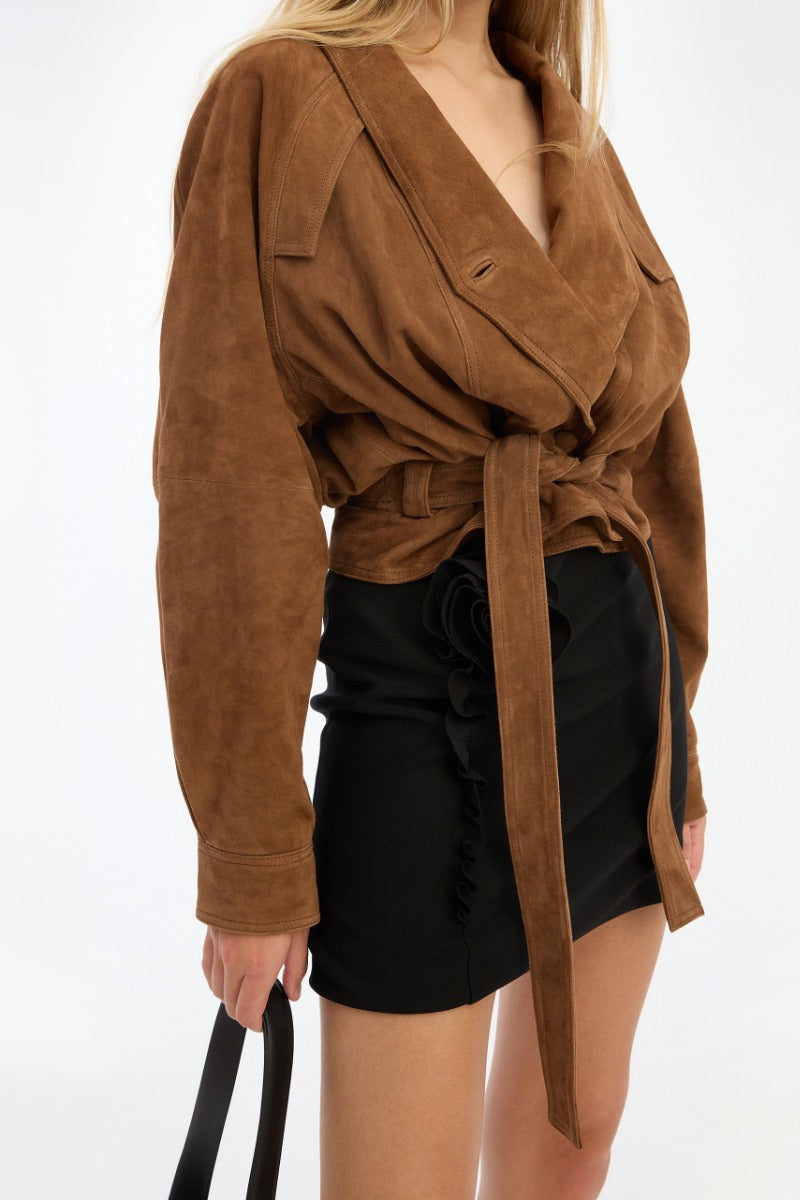 Suede Bomber Jacket — Ante Bomber Cuello Redondo Cremallera | Rotate