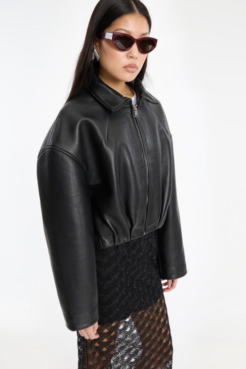Bonded boxy leather jacket.