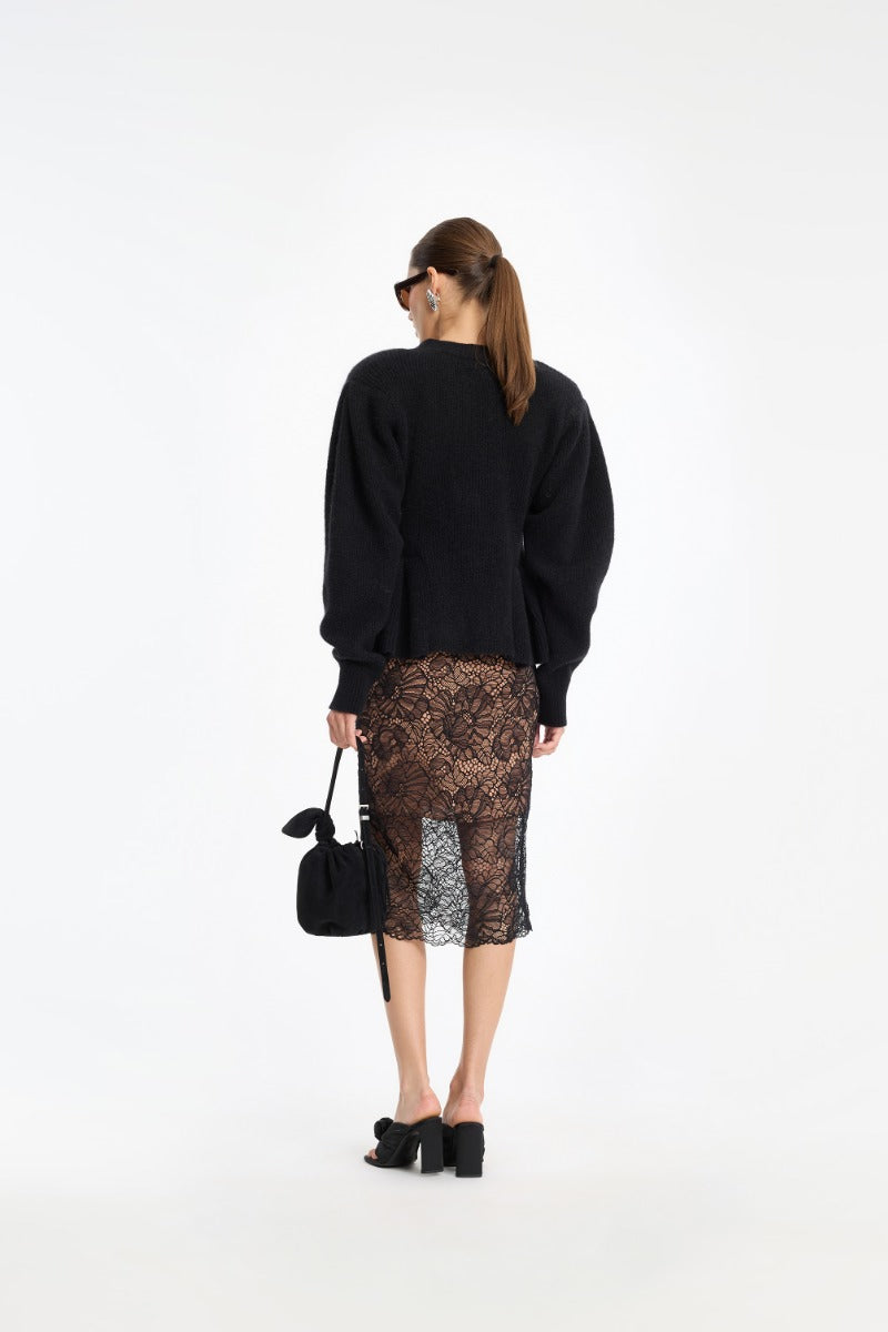 Lace midi pencil skirt.