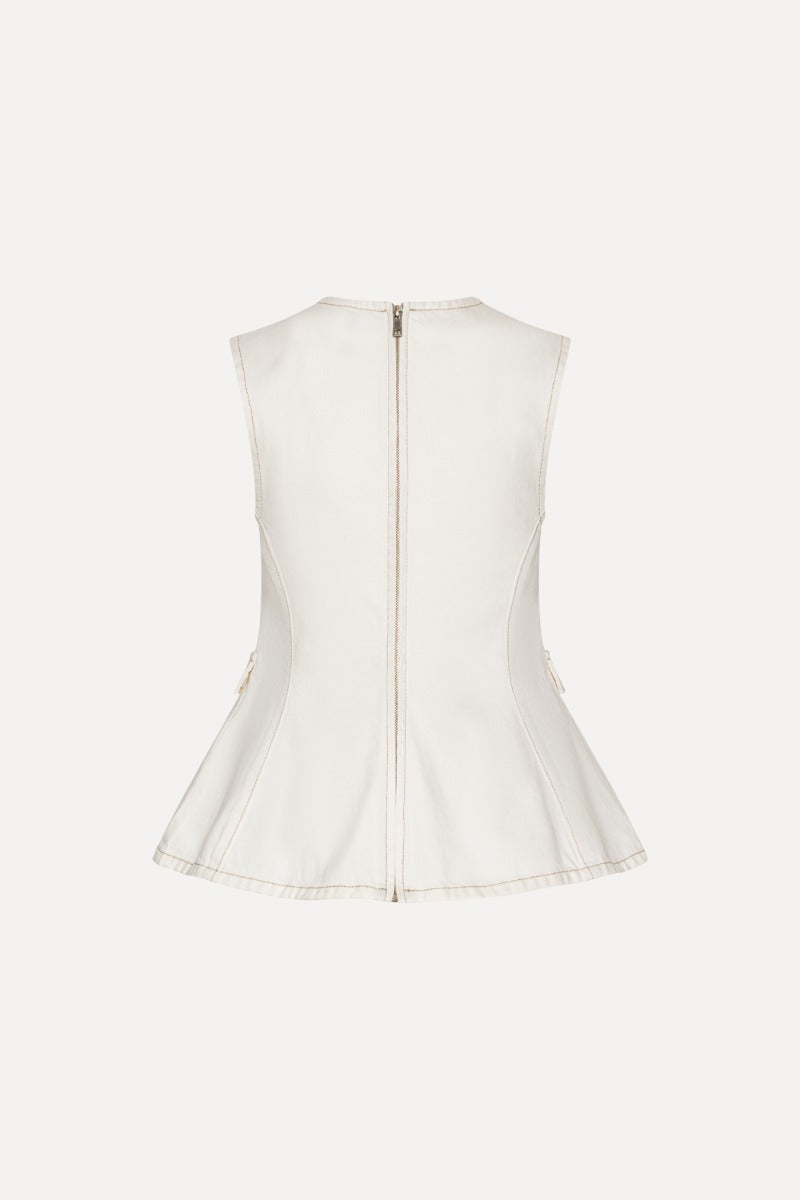 Peplum Denim Top — Chaleco Denim Peplum Botones Metálicos | Rotate