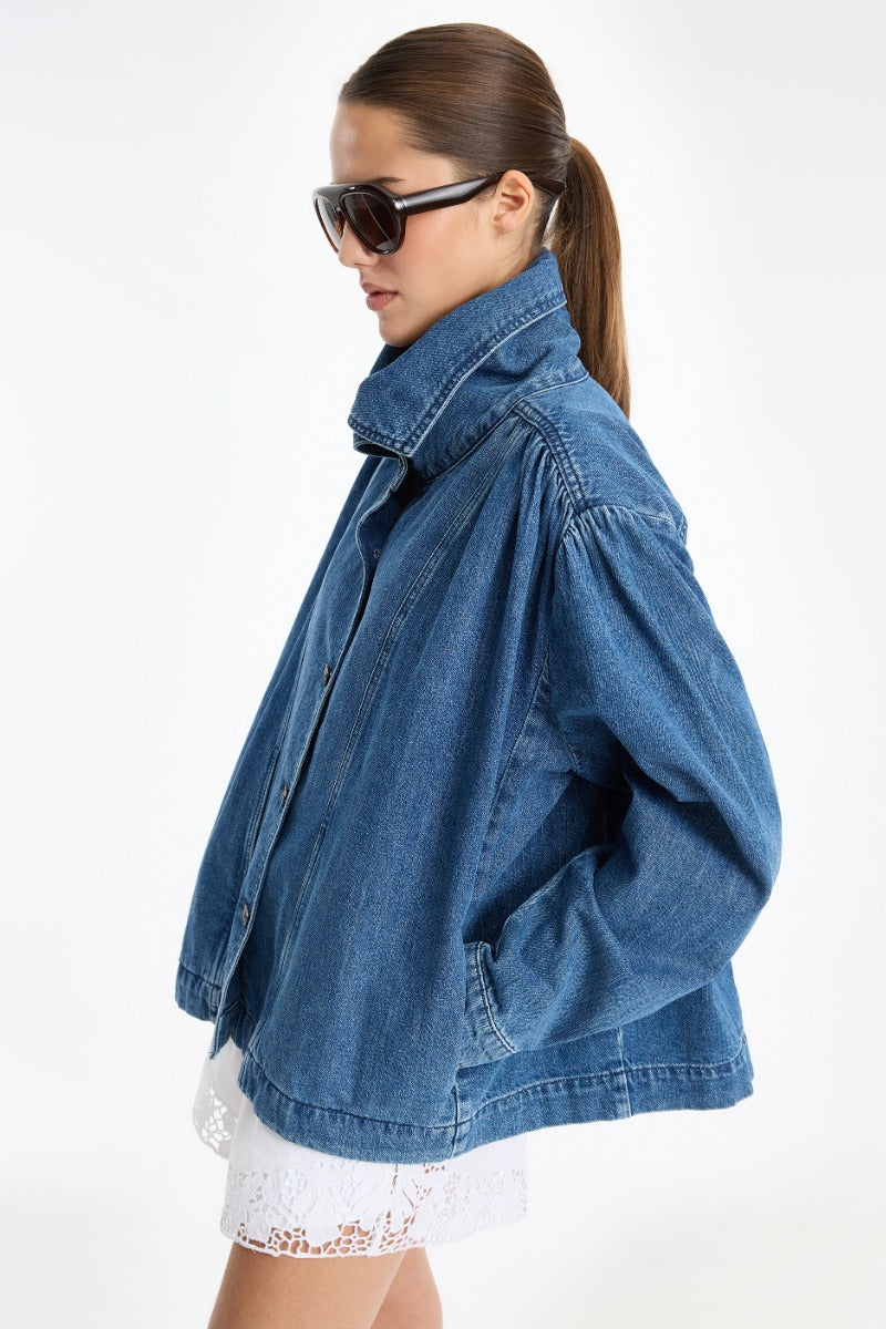 Gathered denim jacket
