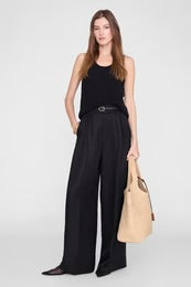 Lou Pantalón Negro — Lino Tiro Alto Pernera Ancha con Pinzas | Anine Bing