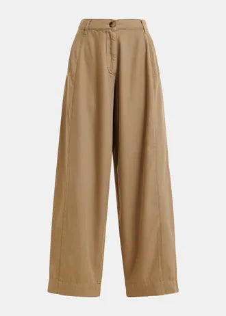Joviaal Pantalón Camel — Tejido Fluido Tiro Alto Corte Amplio | Essentiel Antwerp