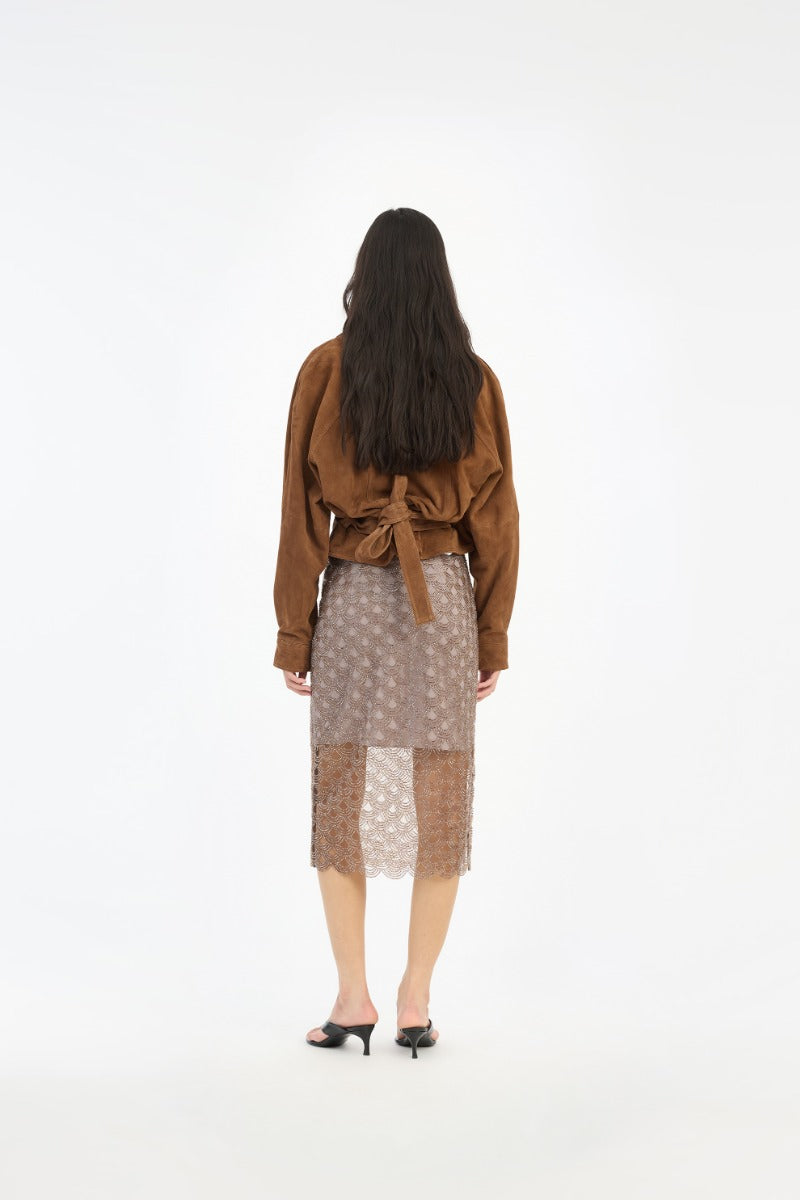 Scallop Sequin Midi Falda — Lentejuelas Festoneadas Midi Tiro Alto | Rotate
