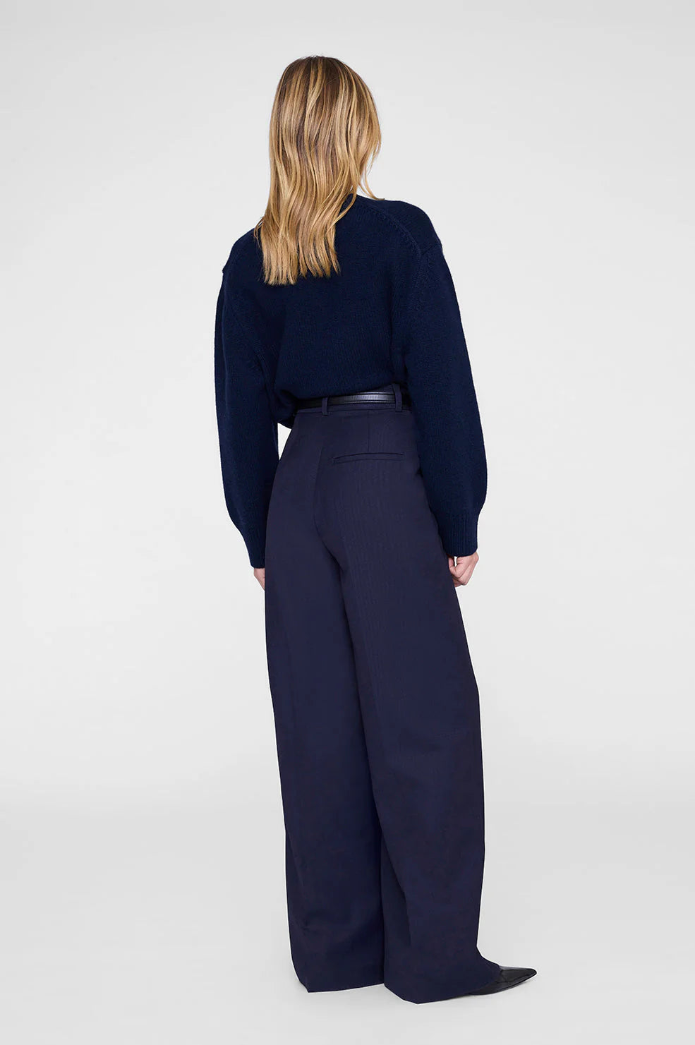 Lou Pantalón Azul Marino — Oversize Tiro Alto con Pinzas | Anine Bing
