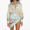 Yellow Floral Organza Camisa.