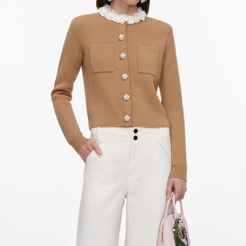 Brown Embellished Knit Cardigan.