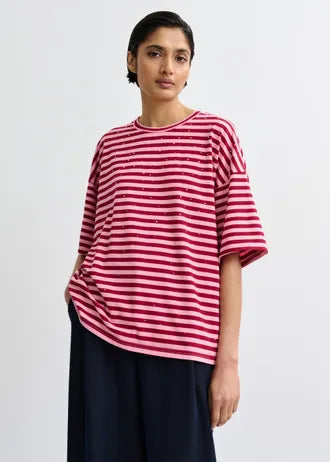 Joste Camiseta Rosa — Algodón Estampado Manga Corta Cuello Redondo | Essentiel Antwerp