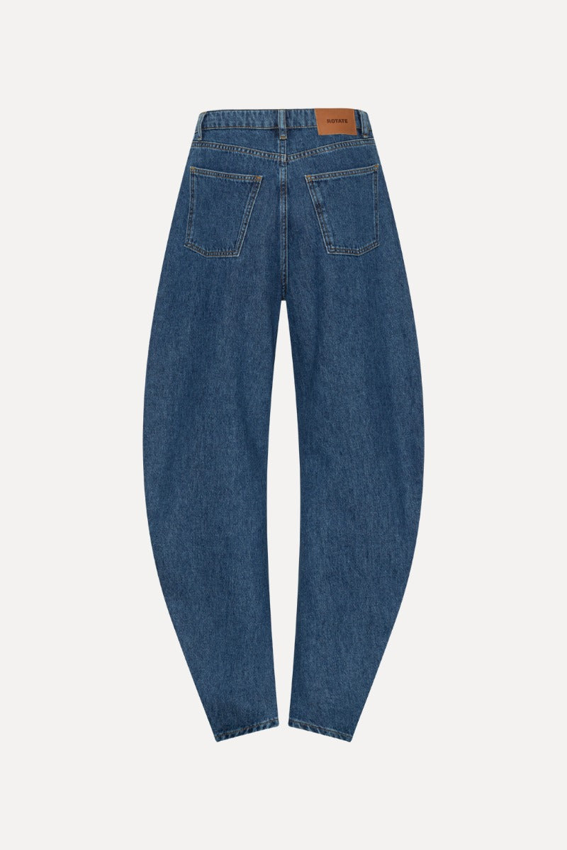 Draped barrel leg jeans.