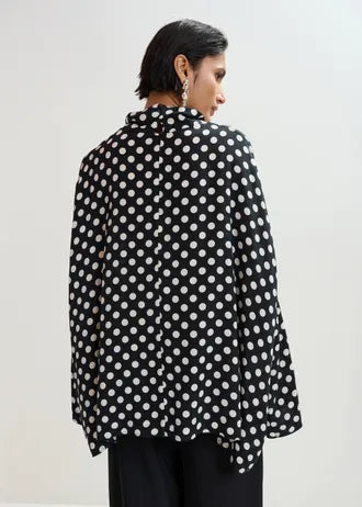 Joyetta Camisa Topos Blanco y Negro — Holgada Cuello Subido Manga Amplia | Essentiel