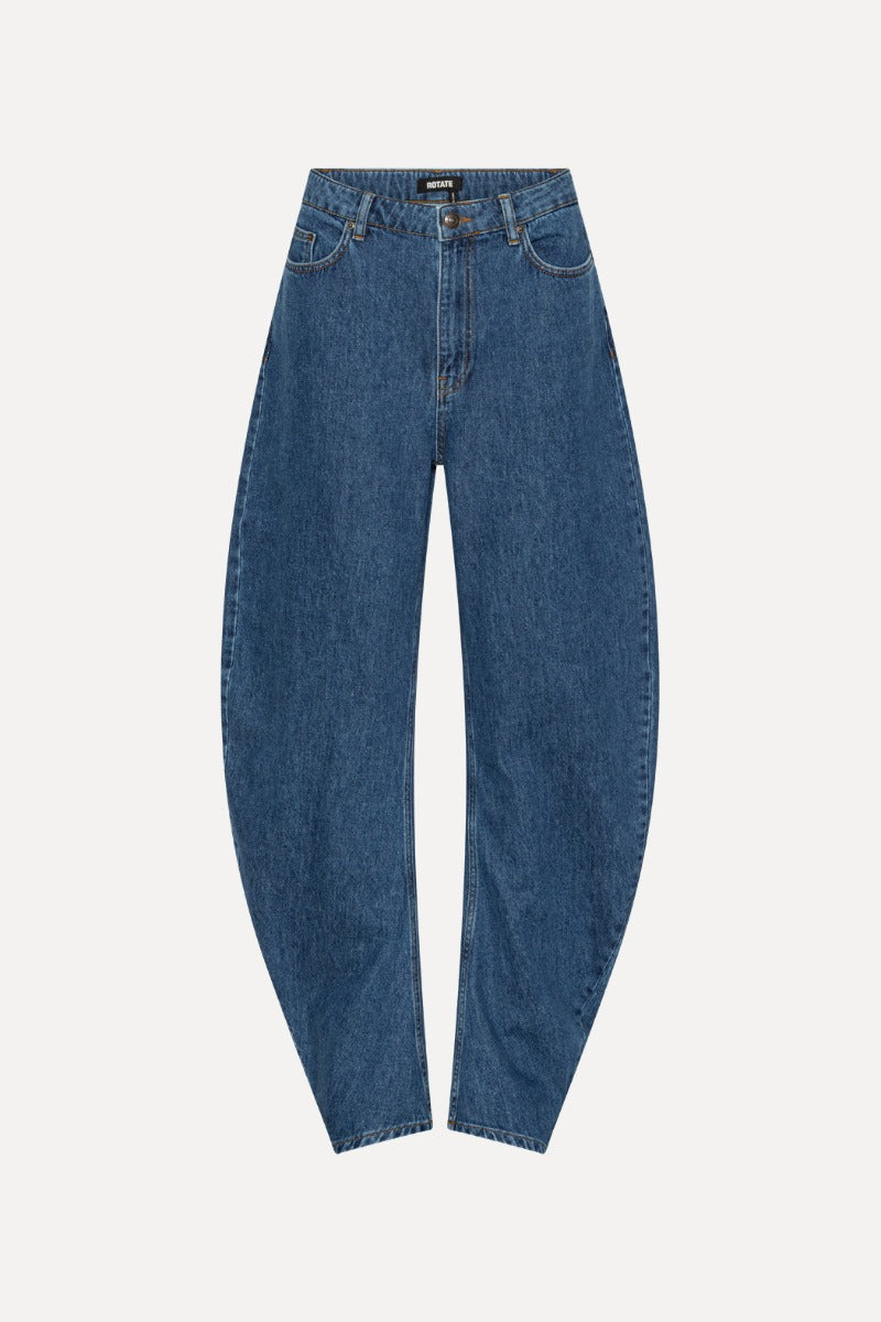 Draped barrel leg jeans.