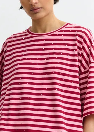 Joste Camiseta Rosa — Algodón Estampado Manga Corta Cuello Redondo | Essentiel Antwerp