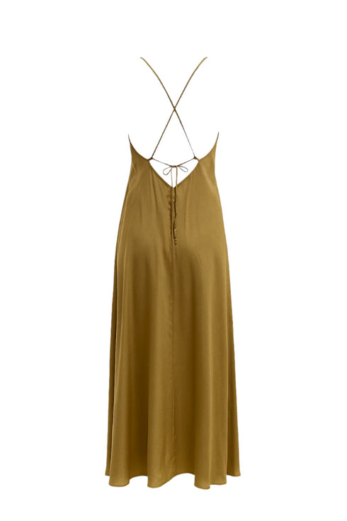 Vestido raso tirantes  camel