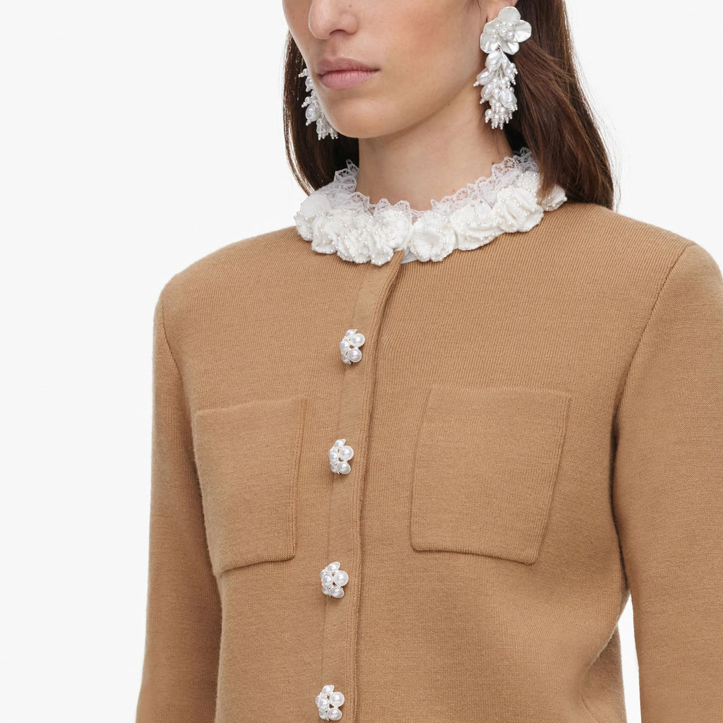 Brown Embellished Knit Cardigan.
