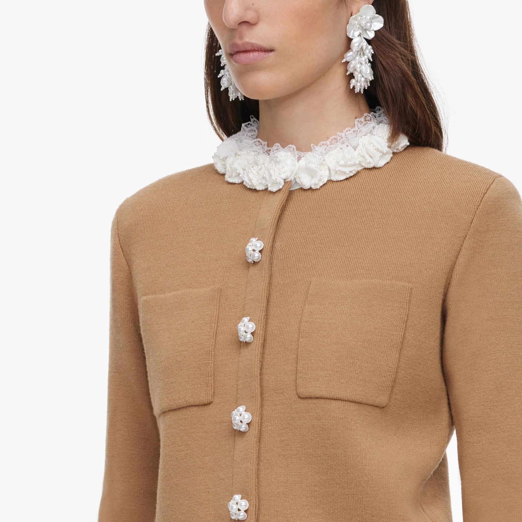 Brown Embellished Knit Cardigan.