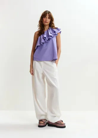 Joviaal Pantalón Blanco — Tejido Fluido Tiro Alto Corte Amplio | Essentiel Antwerp