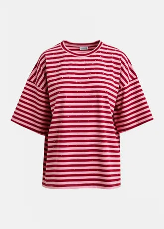 Joste Camiseta Rosa — Algodón Estampado Manga Corta Cuello Redondo | Essentiel Antwerp