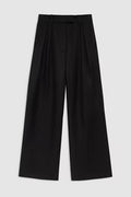 Lou Pantalón Negro — Lino Tiro Alto Pernera Ancha con Pinzas | Anine Bing