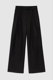 Lou Pantalón Negro — Lino Tiro Alto Pernera Ancha con Pinzas | Anine Bing