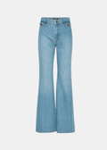 Flared Highwaisted Jeans Azul — Tiro Alto Acampanado con Trabillas | Rotate